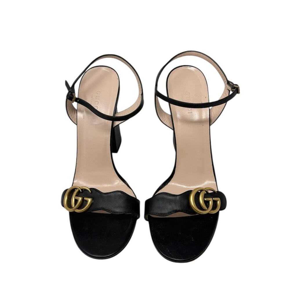 Gucci Marmont Sandals Black Leather Interlocking GG Size 40.5 - Picture 4 of 10